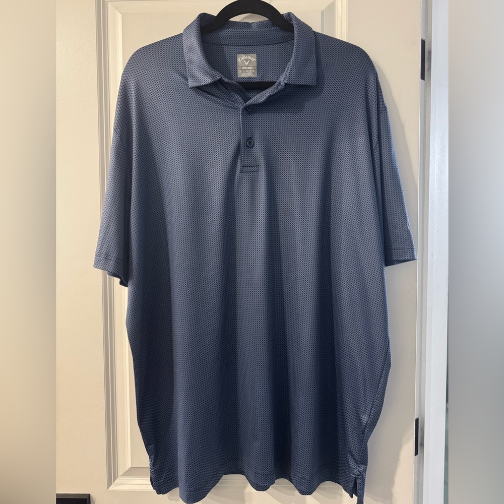 Callaway Opti-Dri Blue Golf Micro Checkered Gingham Short Sleeve Polo Sz Large